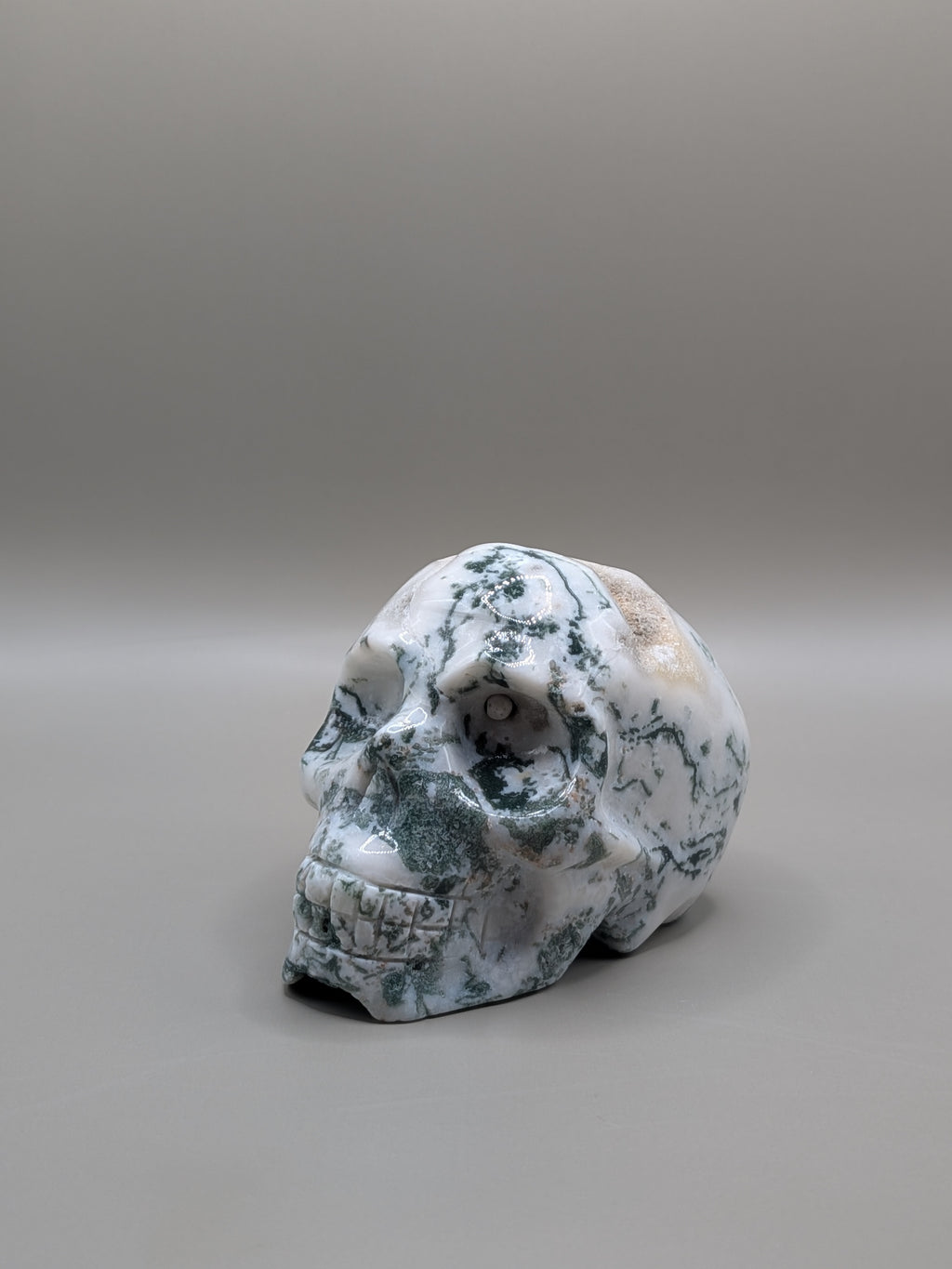 Moss Agate Druzy Skull