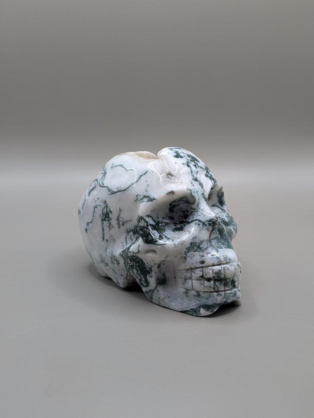 Moss Agate Druzy Skull